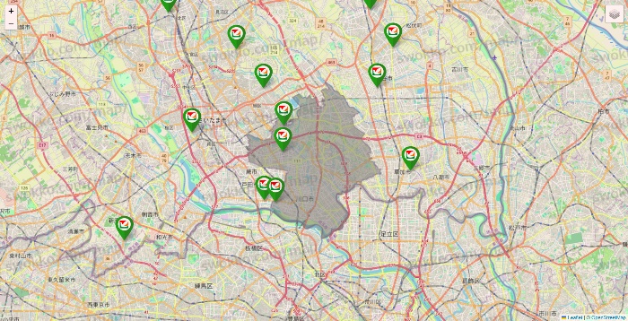 埼玉県のヨーク系（ヨークマート、ヨークフーズ、ヨークプライス、コンフォートマーケット）の店舗地図