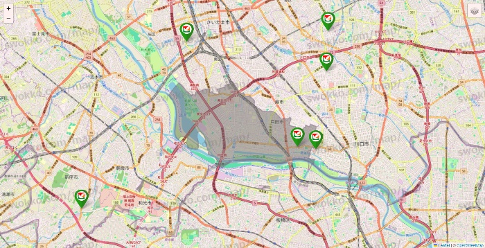 埼玉県のヨーク系（ヨークマート、ヨークフーズ、ヨークプライス、コンフォートマーケット）の店舗地図