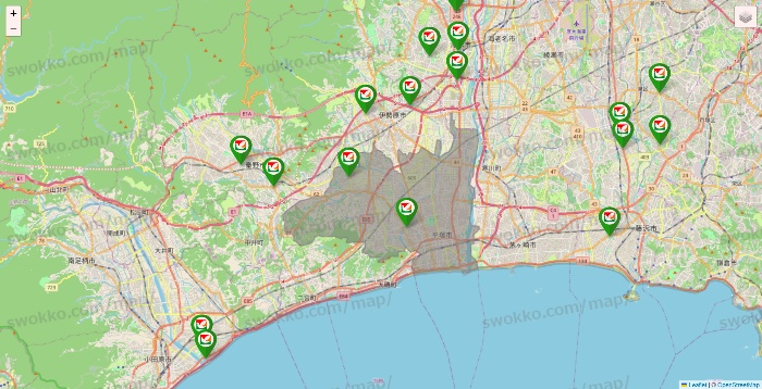 神奈川県のヨーク系（ヨークマート、ヨークフーズ、ヨークプライス、コンフォートマーケット）の店舗地図