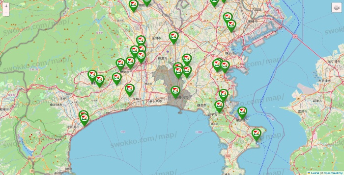 神奈川県のヨーク系（ヨークマート、ヨークフーズ、ヨークプライス、コンフォートマーケット）の店舗地図